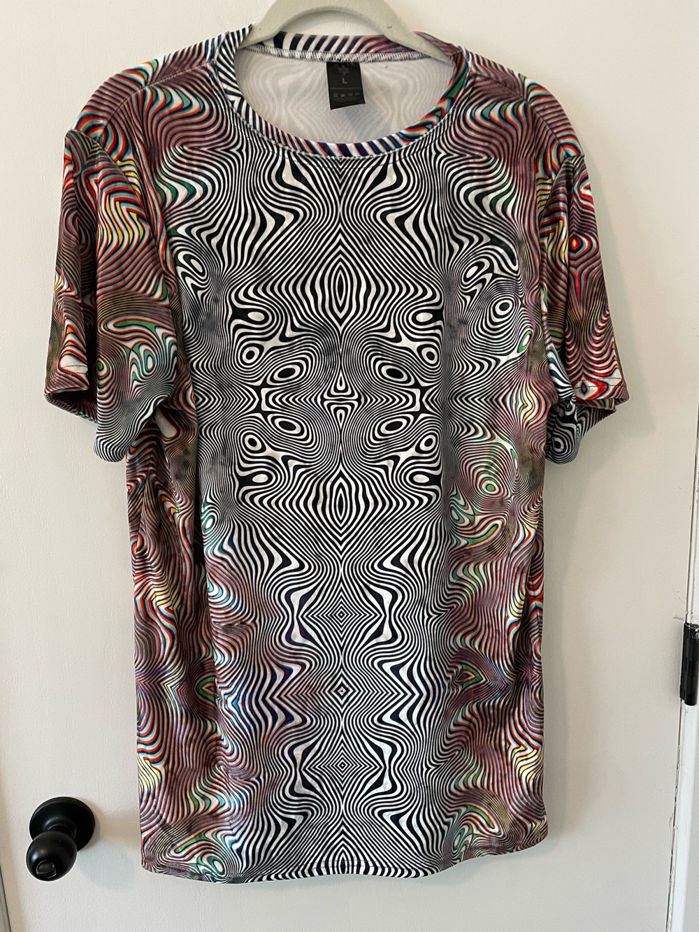 The Headspace Women’s L Trippy Psychedelic Optical Illusion Print Top Rave 13